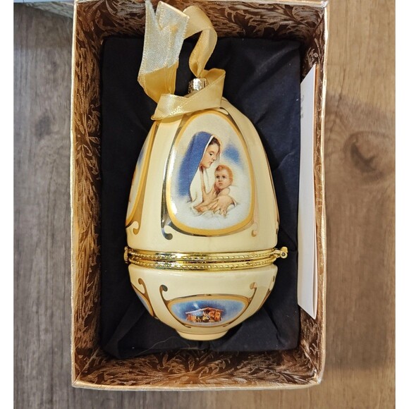 Mr. Christmas Musical Egg Ornament Hinged Trinket Box Madonna Nativity w/Box - Picture 2 of 14